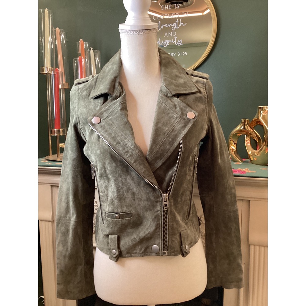 CHELSEA & VIOLET Olive Green Suede Moto Jacket XS‎